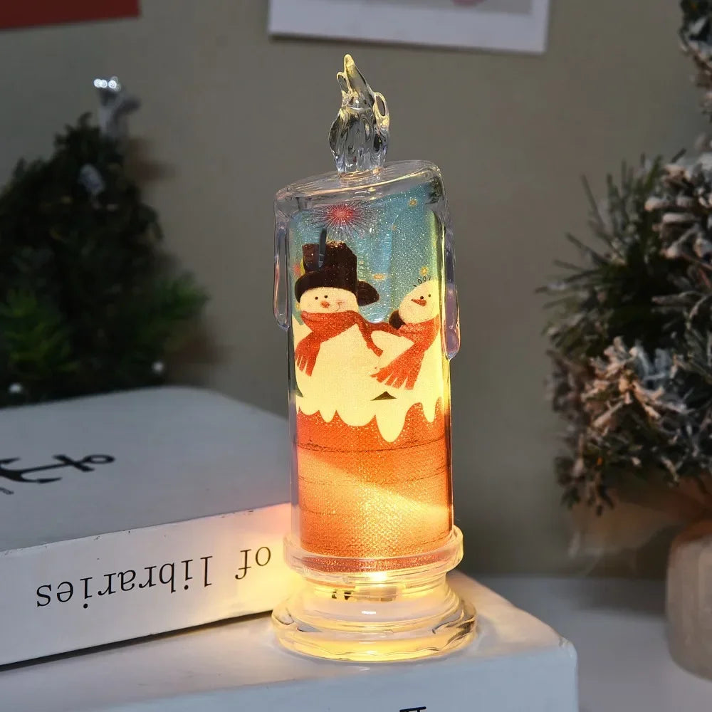 Electronic Candle Christmas Decoration Transparent Built-in Printed LED Simulation Flameless Candle Ambient Lighting Xmas Gift