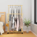 Clothes Rail Rack Bamboo Double Hanging Clothes Organizer on Wheels Free Standing Garment Rack with Storage Shelves Coat Rack