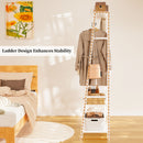 Bamboo Clothes Rail Hanging Rack Garment Organizer Stand with Storage Shelves and Hooks