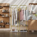 Freestanding Metal Clothes Rack Entryway Corner Garment Stand with 4 Hooks and Marble Base