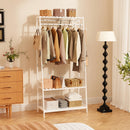 Bamboo Clothes Rail Hanging Rack Garment Organizer Stand with Storage Shelves and Hooks