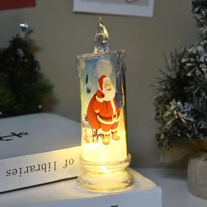 Electronic Candle Christmas Decoration Transparent Built-in Printed LED Simulation Flameless Candle Ambient Lighting Xmas Gift
