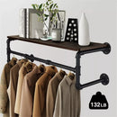 Industrial Pipe Clothing Rack Heavy Duty Detachable Wall Mounted Clothes Rack Black Iron Garment Bar Multi-purpose Hanging
