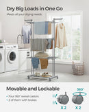 SONGMICS Large Clothes Airer, Foldable Clothes Drying Rack Laundry 4-Tier, Moveable Clothes Horse, 64 x 126 x 172 cm