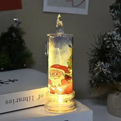 Electronic Candle Christmas Decoration Transparent Built-in Printed LED Simulation Flameless Candle Ambient Lighting Xmas Gift