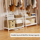 Bamboo Clothes Rail Hanging Rack Garment Organizer Stand with Storage Shelves and Hooks