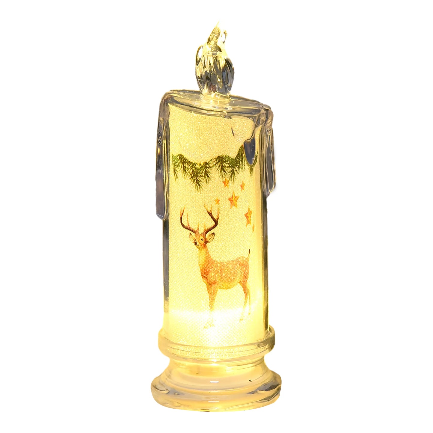 Electronic Candle Christmas Decoration Transparent Built-in Printed LED Simulation Flameless Candle Ambient Lighting Xmas Gift