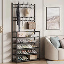 1pcs 5-Tier Shoe Storage Clothes Rack, 8 Hooks & Easy Assembly - Space-Saving Organizer for Hallway, Bedroom, Office + Gift Idea
