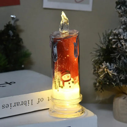 Electronic Candle Christmas Decoration Transparent Built-in Printed LED Simulation Flameless Candle Ambient Lighting Xmas Gift