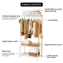 Bamboo Clothes Rail Hanging Rack Garment Organizer Stand with Storage Shelves and Hooks