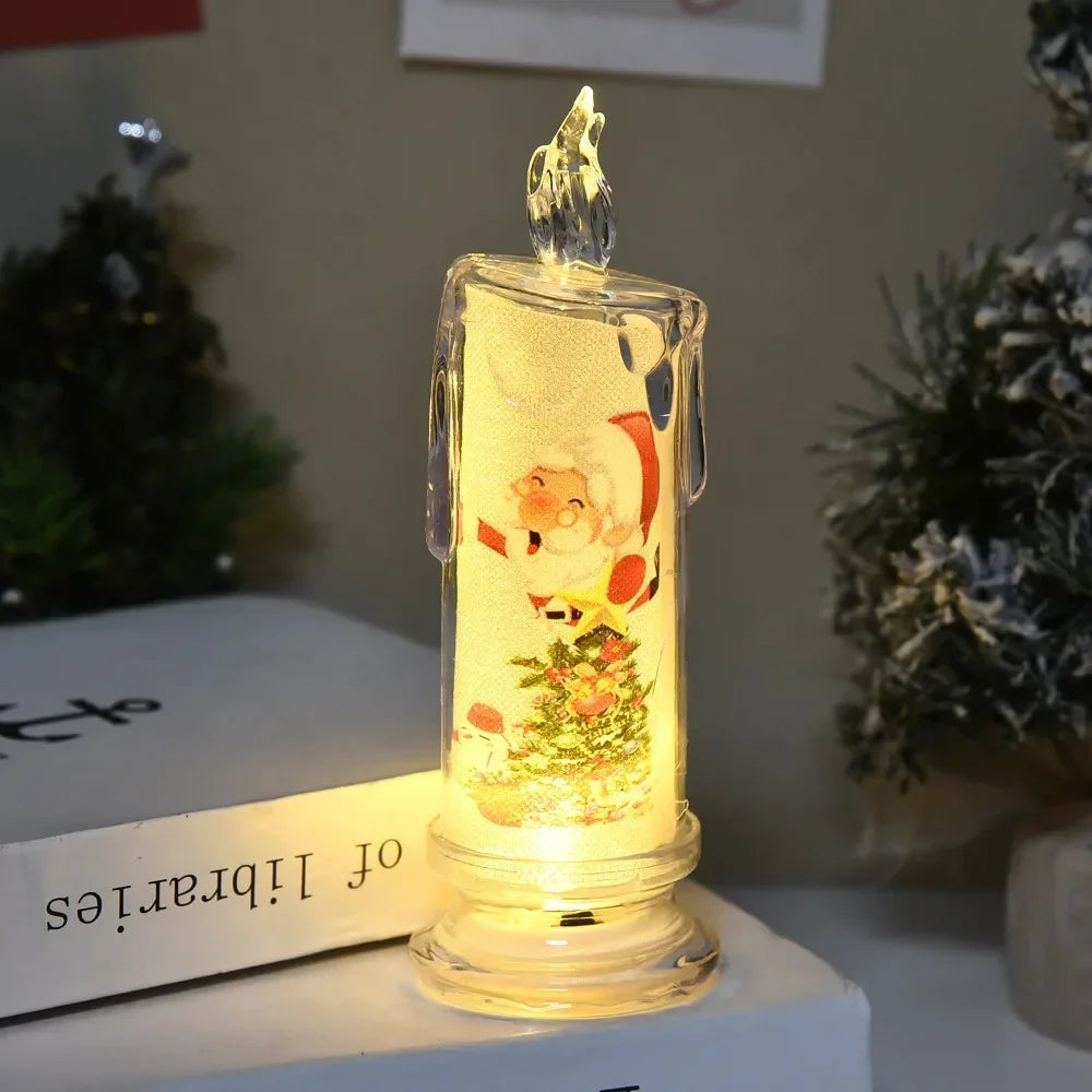 Electronic Candle Christmas Decoration Transparent Built-in Printed LED Simulation Flameless Candle Ambient Lighting Xmas Gift