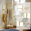 Freestanding Gold Metal Coat Rack Entryway Corner Clothes Stand with Shelf