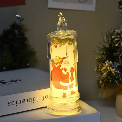 Electronic Candle Christmas Decoration Transparent Built-in Printed LED Simulation Flameless Candle Ambient Lighting Xmas Gift