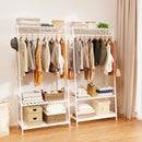 Bamboo Clothes Rail Hanging Rack Garment Organizer Stand with Storage Shelves and Hooks