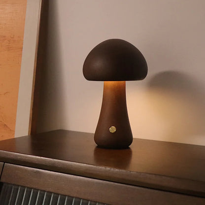 LED Mushroom Night Light with Touch Switch – Adjustable Wooden Bedside Lamp