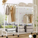 Coat Rack Movable Double Clothes Shelf Clothes Floor-Standing Bedroom Wheeled Floor Hangers Storage Coat Rack Clothes Racks