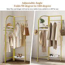 Freestanding Gold Metal Coat Rack Entryway Corner Clothes Stand with Shelf