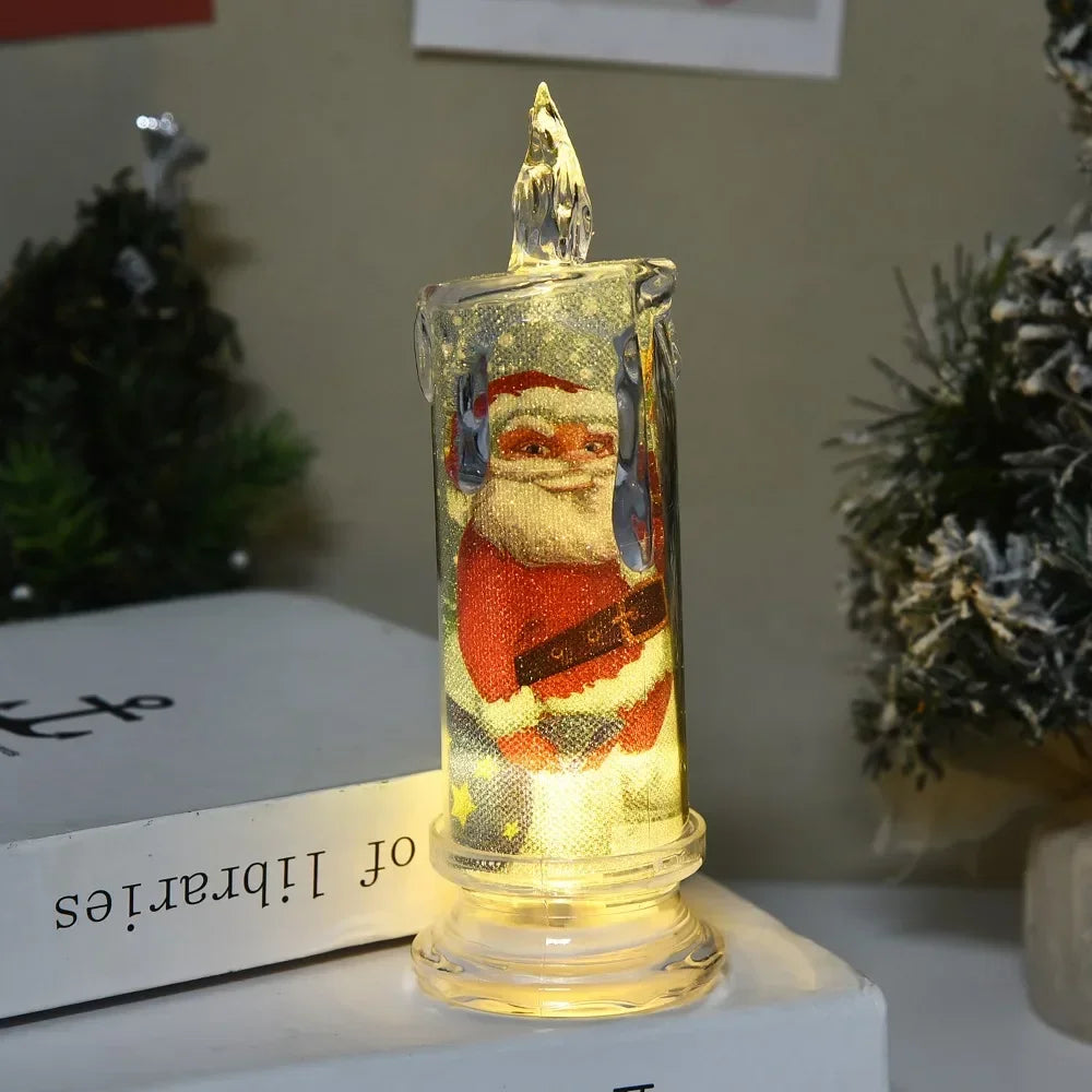 Electronic Candle Christmas Decoration Transparent Built-in Printed LED Simulation Flameless Candle Ambient Lighting Xmas Gift