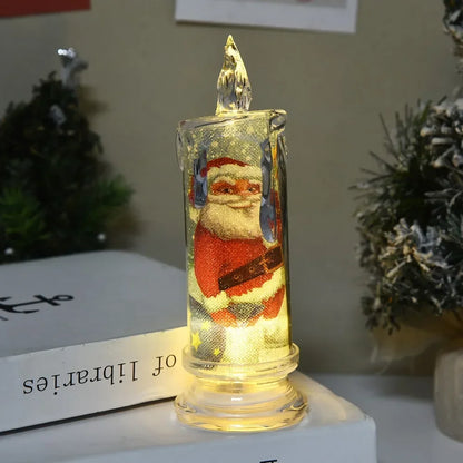 Electronic Candle Christmas Decoration Transparent Built-in Printed LED Simulation Flameless Candle Ambient Lighting Xmas Gift