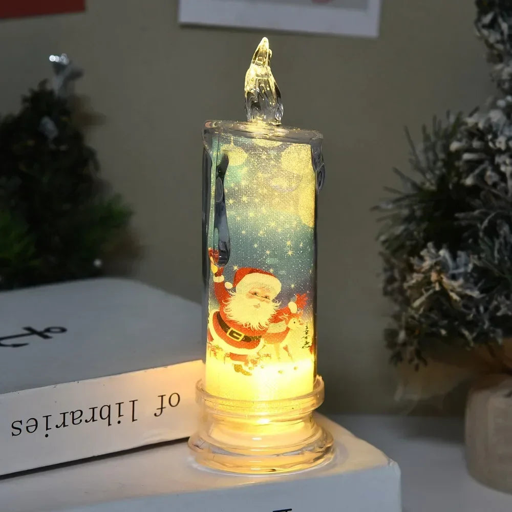Electronic Candle Christmas Decoration Transparent Built-in Printed LED Simulation Flameless Candle Ambient Lighting Xmas Gift