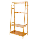Bamboo Clothes Rail Hanging Rack Garment Organizer Stand with Storage Shelves and Hooks