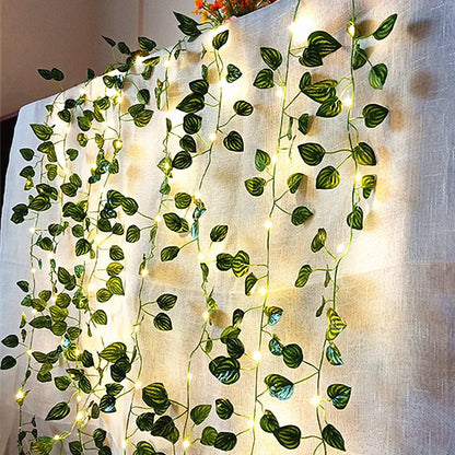 Green Leaf Vine Fairy Lights – Battery LED Garland for Home & Events