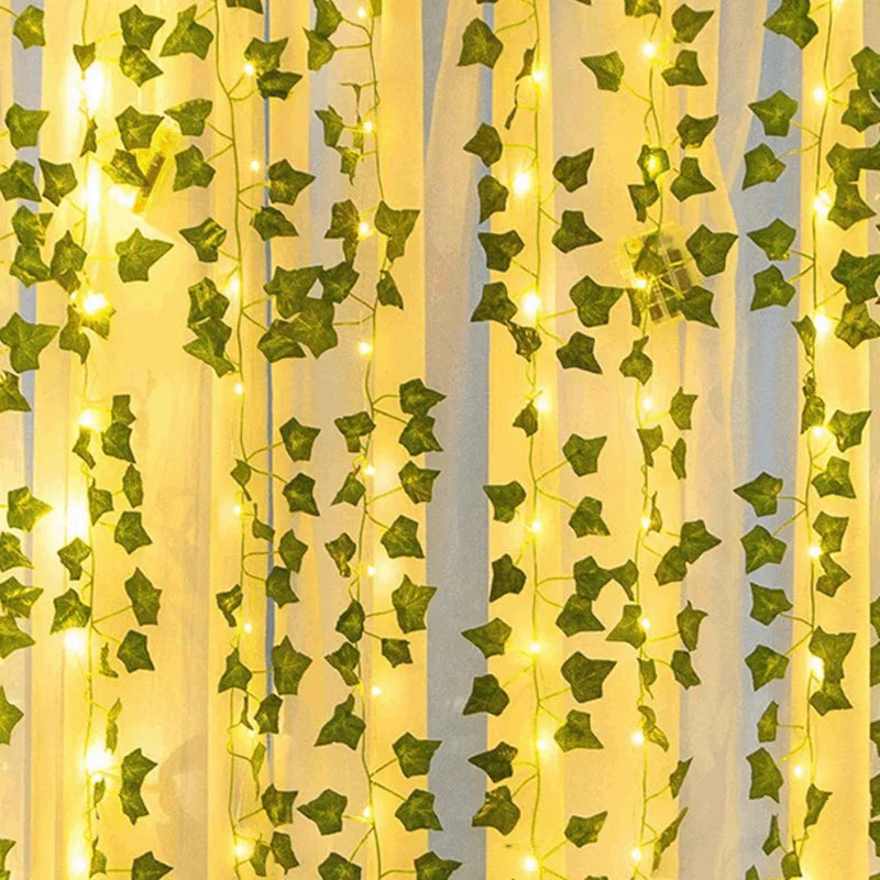 Green Leaf Vine Fairy Lights – Battery LED Garland for Home & Events