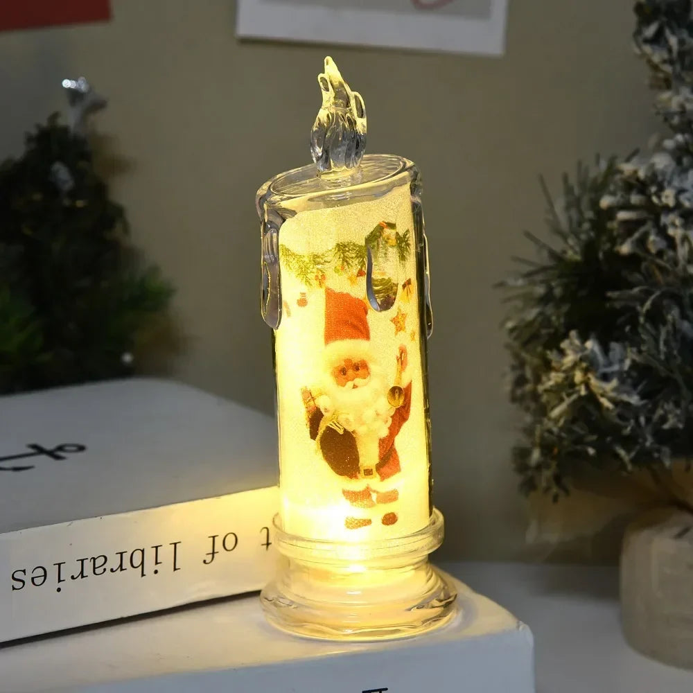 Electronic Candle Christmas Decoration Transparent Built-in Printed LED Simulation Flameless Candle Ambient Lighting Xmas Gift