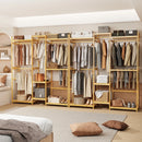 Bamboo Clothes Rack Stand Organizer Multifunctional Garment Rack Clothing Hanging Shelves Open Wardrobe