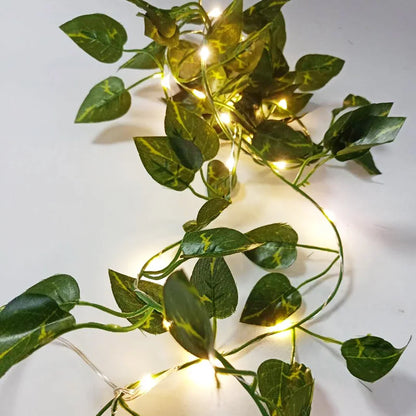 Green Leaf Vine Fairy Lights – Battery LED Garland for Home & Events