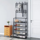 1pcs 5-Tier Shoe Storage Clothes Rack, 8 Hooks & Easy Assembly - Space-Saving Organizer for Hallway, Bedroom, Office + Gift Idea