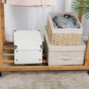 Clothes Rail Rack Bamboo Double Hanging Clothes Organizer on Wheels Free Standing Garment Rack with Storage Shelves Coat Rack