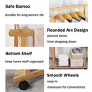 Clothes Rail Rack Bamboo Double Hanging Clothes Organizer on Wheels Free Standing Garment Rack with Storage Shelves Coat Rack