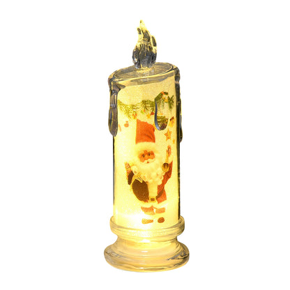 Electronic Candle Christmas Decoration Transparent Built-in Printed LED Simulation Flameless Candle Ambient Lighting Xmas Gift