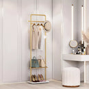 Freestanding Metal Clothes Rack Entryway Corner Garment Stand with 4 Hooks and Marble Base