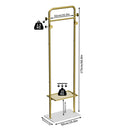 Freestanding Metal Clothes Rack Entryway Corner Garment Stand with 4 Hooks and Marble Base