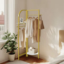 Freestanding Gold Metal Coat Rack Entryway Corner Clothes Stand with Shelf