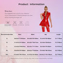 Womens Wet Look Clubwear Latex Dress Stand Collar Zipper Tight Bodycon Mini Dress Long Sleeve Patent Leather Ruffle Skirt Dress