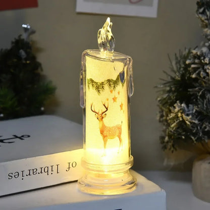Electronic Candle Christmas Decoration Transparent Built-in Printed LED Simulation Flameless Candle Ambient Lighting Xmas Gift