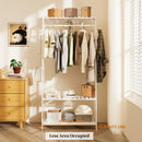 Bamboo Clothes Rail Hanging Rack Garment Organizer Stand with Storage Shelves and Hooks