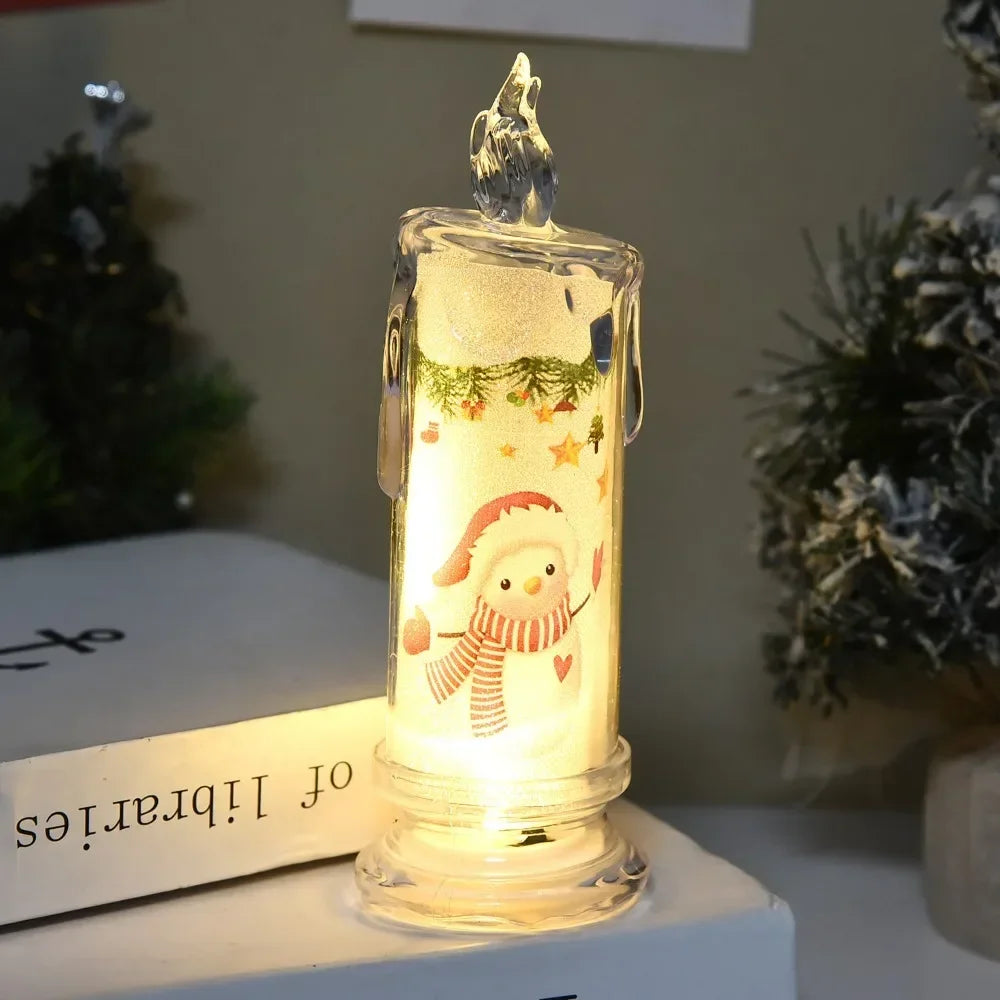 Electronic Candle Christmas Decoration Transparent Built-in Printed LED Simulation Flameless Candle Ambient Lighting Xmas Gift