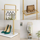 Freestanding Metal Clothes Rack Entryway Corner Garment Stand with 4 Hooks and Marble Base