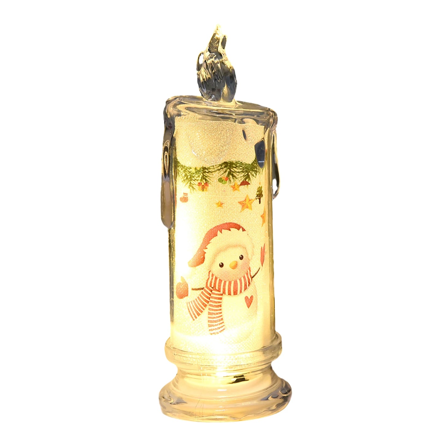 Electronic Candle Christmas Decoration Transparent Built-in Printed LED Simulation Flameless Candle Ambient Lighting Xmas Gift