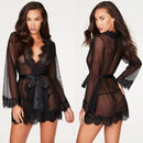 Ladies Sexy Lace Pajamas Evening Dress Sexy Lingerie Transparent Mesh Robe Underwear Solid Color Lace Bathrobe Dress Sex Clothes