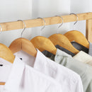 Clothes Rail Rack Bamboo Double Hanging Clothes Organizer on Wheels Free Standing Garment Rack with Storage Shelves Coat Rack