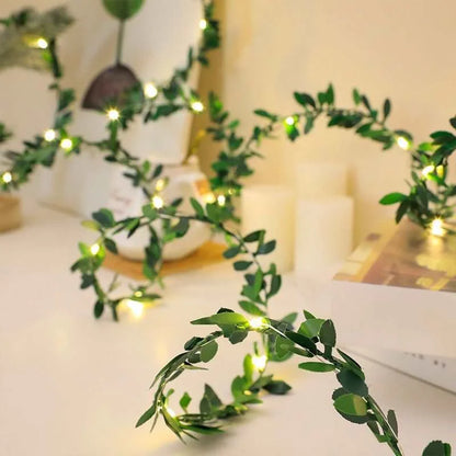 Green Leaf Vine Fairy Lights – Battery LED Garland for Home & Events