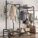 Coat Rack Movable Double Clothes Shelf Clothes Floor-Standing Bedroom Wheeled Floor Hangers Storage Coat Rack Clothes Racks