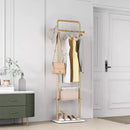 Freestanding Metal Clothes Rack Entryway Corner Garment Stand with 4 Hooks and Marble Base