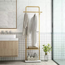 Freestanding Metal Clothes Rack Entryway Corner Garment Stand with 4 Hooks and Marble Base
